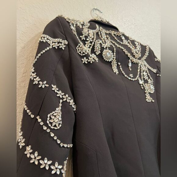 L’AGENCE Clementine Crystal Rhinestone Embellished Peak Lapel Blazer Bla… - Picture 13 of 16